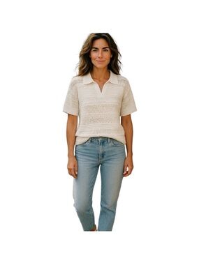 Joie NWT white knit crochet shortsleeved cotton pullover sweater extra large